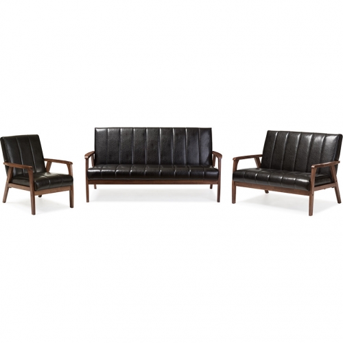 Nikko 3 Piece Sofa Set in Black Leatherette